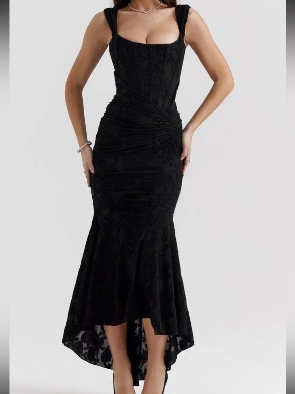 Elegant Black Ruched Mermaid Dress
